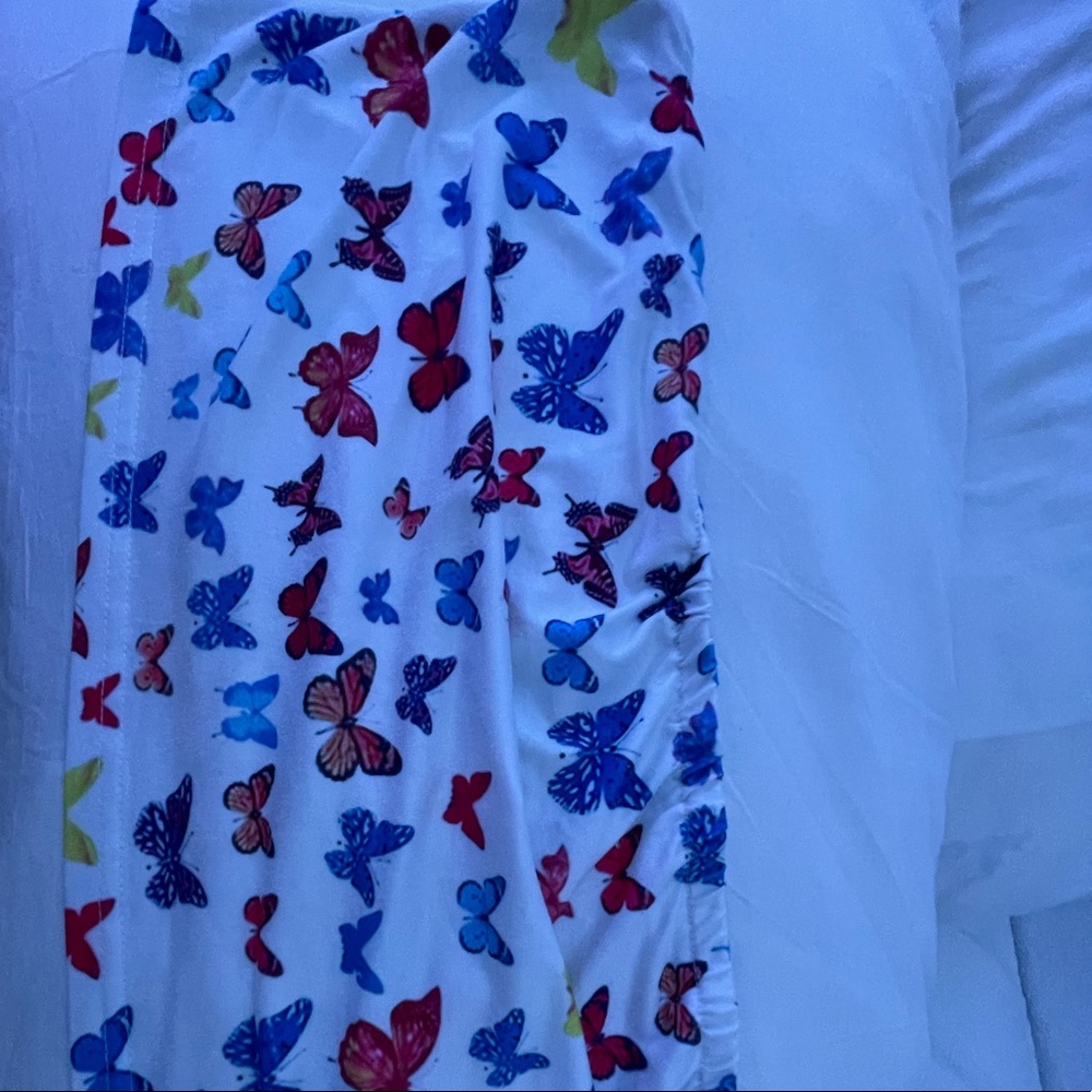 Colorful butterfly strapless crop top